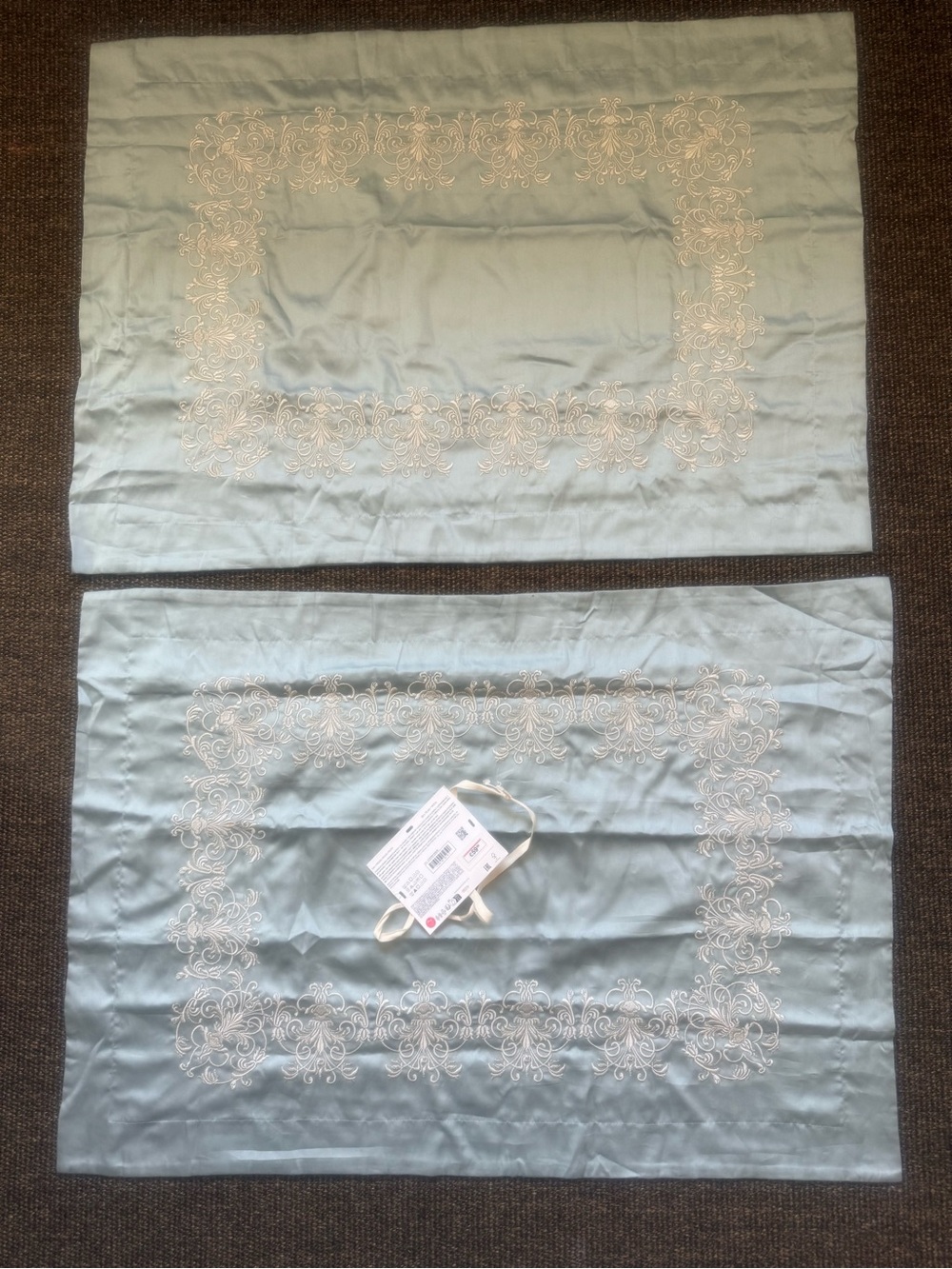 Zara Home dusty teal made in Portugal embroidery two pillowcases new